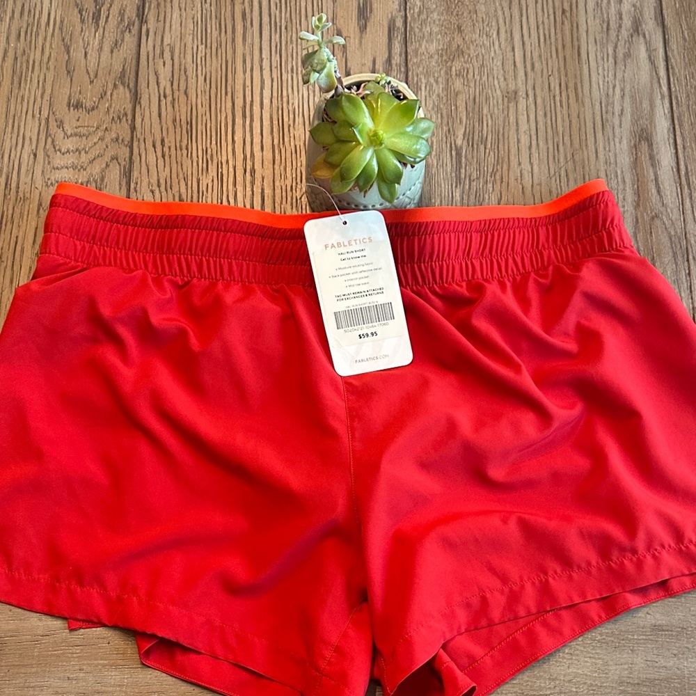 Fabletics Red Athletic Shorts with Orange Waistband